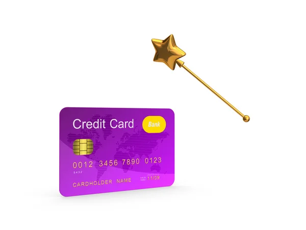 Credit card en gouden toverstaf. — Stockfoto