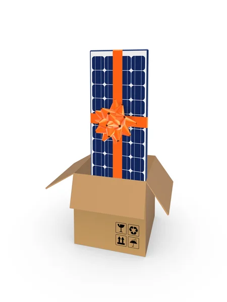 Solar battery in a carton box. — Stock Photo, Image