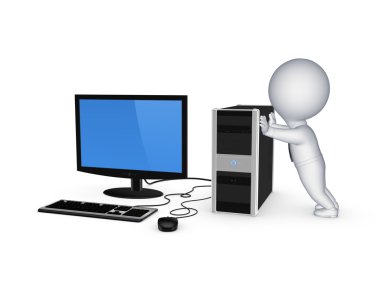 3D küçük kişi ve pc.