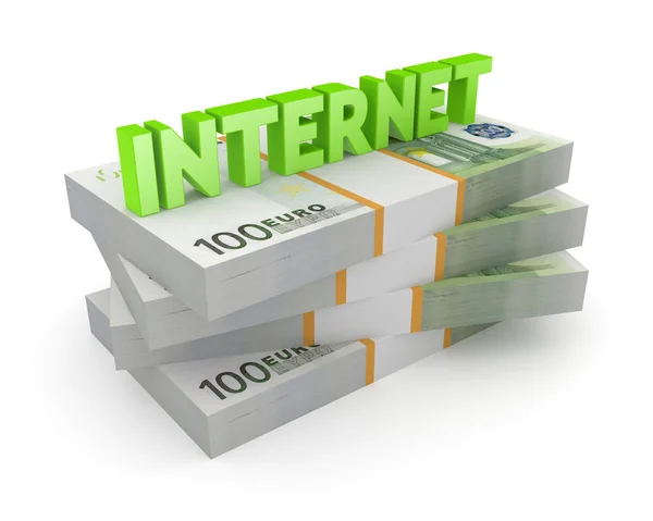 Word INTERNET on a stack of euro. — Stock Photo, Image