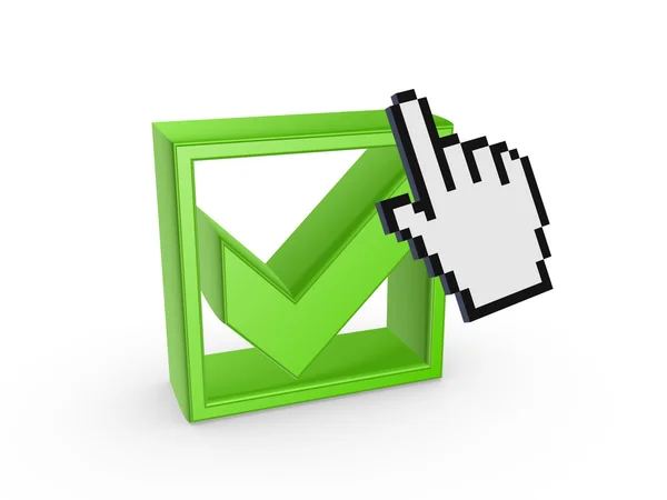 Cursor and green tick mark. — Stock Photo, Image