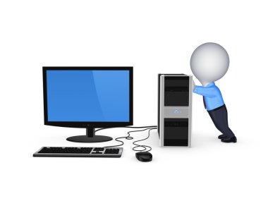 3D küçük kişi ve pc.