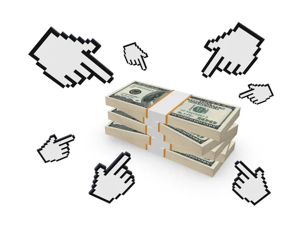 Cursors and stack of dollars. — Stock Photo, Image