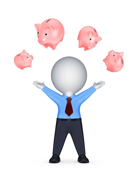 Happy 3d person and piggy banks. — Stock Photo, Image