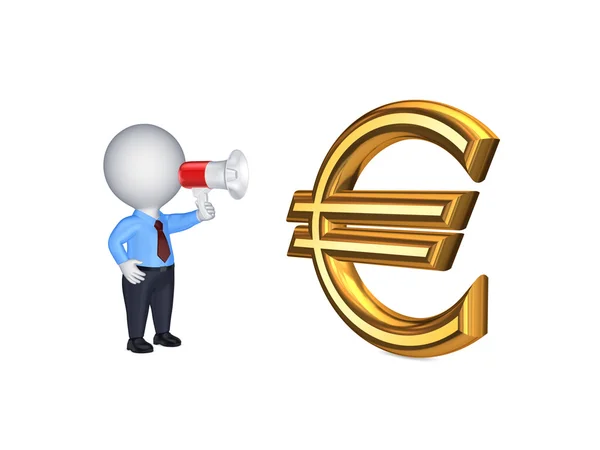 3D person med MegaFon och tecken på euron. — Stockfoto
