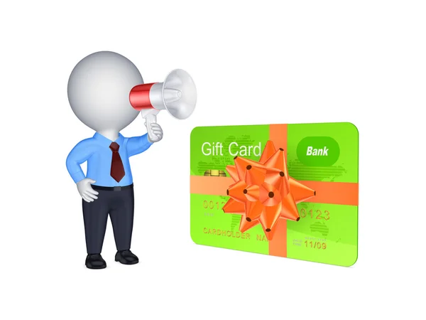 3d person with megaphone and credit card. — Stock Photo, Image