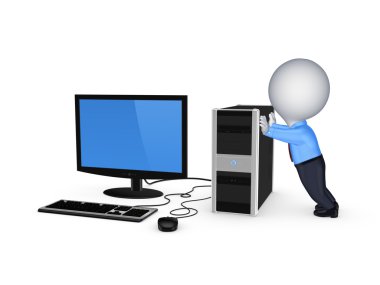 3D küçük kişi ve pc.