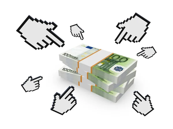 Cursors around stack of euro. — Stock Photo, Image