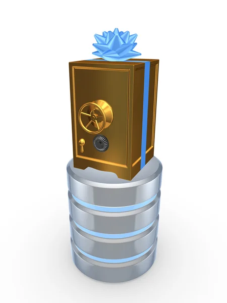 Golden safe and symbol of database. — Stock Photo, Image