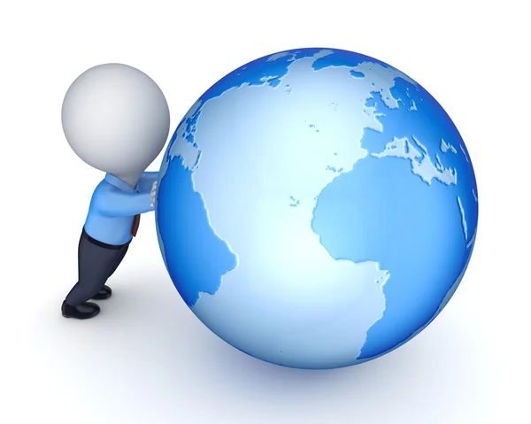 3d small person and globe. — Stock Photo, Image