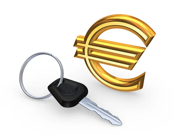 कार से कुंजी और यूरो के संकेत . — स्टॉक फ़ोटो, इमेज