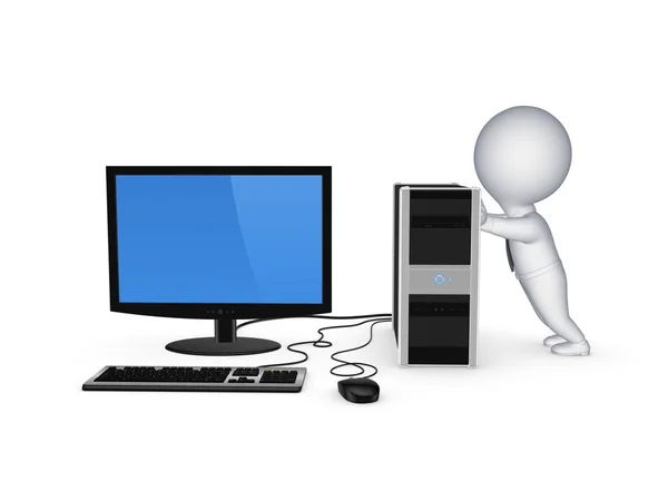 3d small person and PC. — Stock Photo, Image