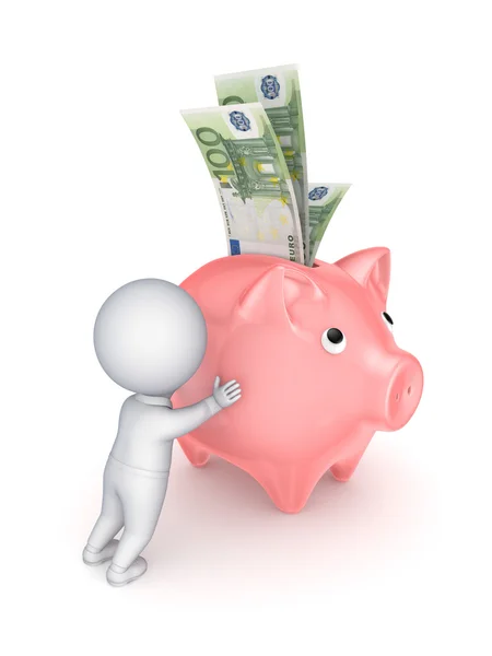 3D-kleine persoon en piggy bank. — Stockfoto