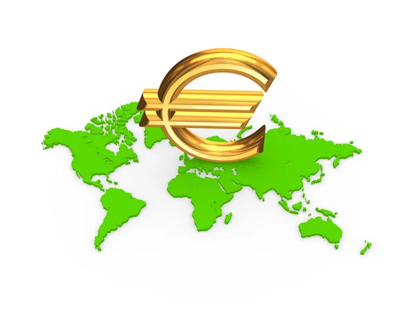 Sign of euro on a map. — Stock Photo, Image