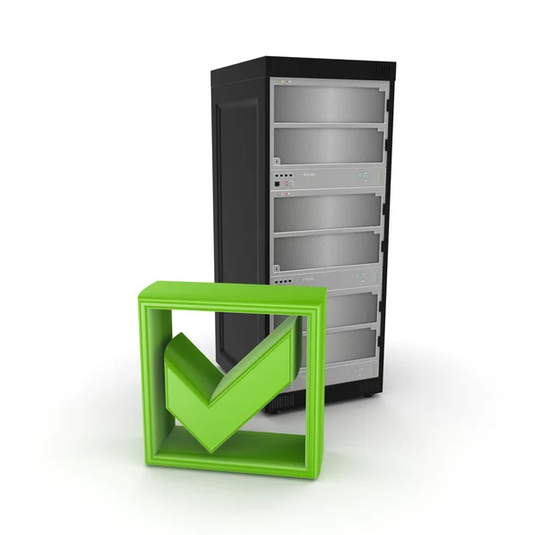 Server and green tick mark. — Stock Photo, Image