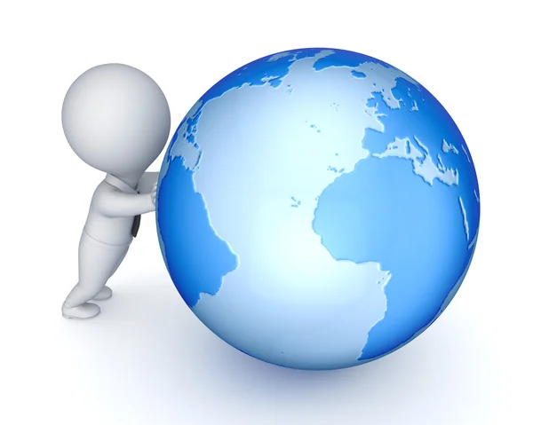 3d small person and globe. — Stock Photo, Image