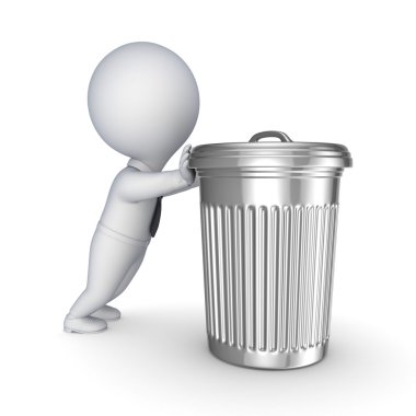 3D küçük kişi ve geri dönüşüm kutusu.