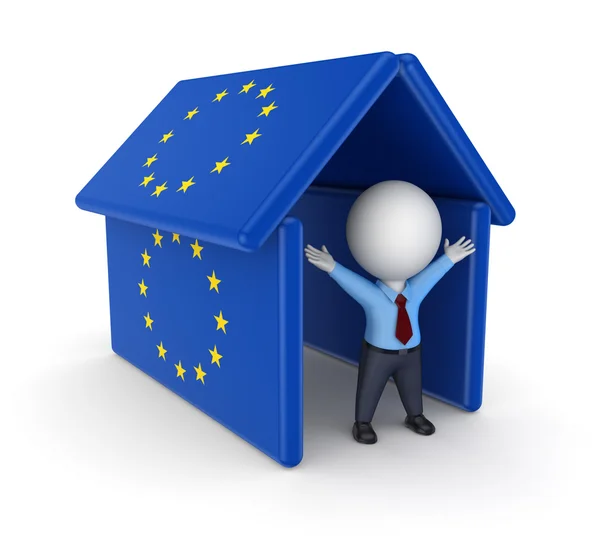 3d person under the roof made od EU flags. — Stock Photo, Image