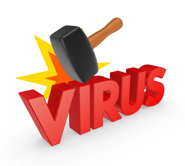 Hammer and word VIRUS. — Stock Photo, Image