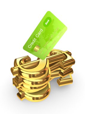 dolar işaretleri yığını üzerinde kredi kartı.