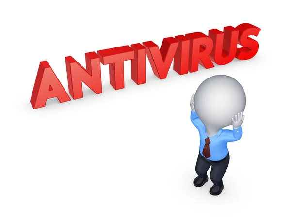 3d small person and word ANTIVIRUS. — Stock Photo, Image