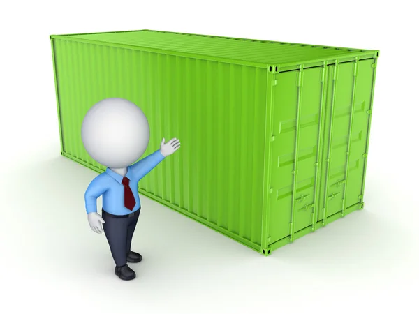 Grüner Container und 3D-Person. — Stockfoto