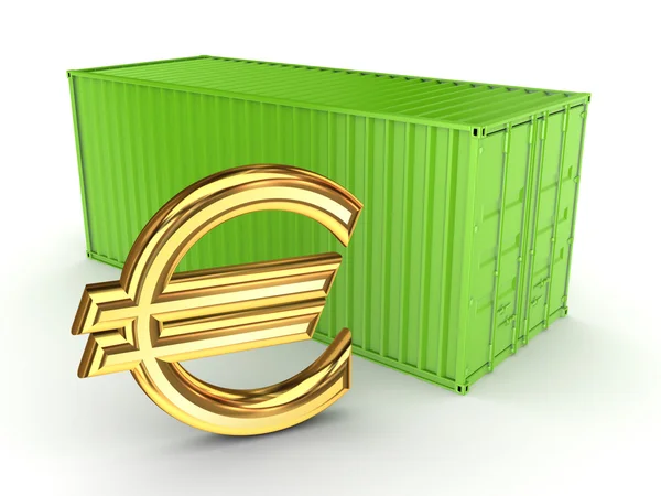 Groene container en teken van euro. — Stockfoto