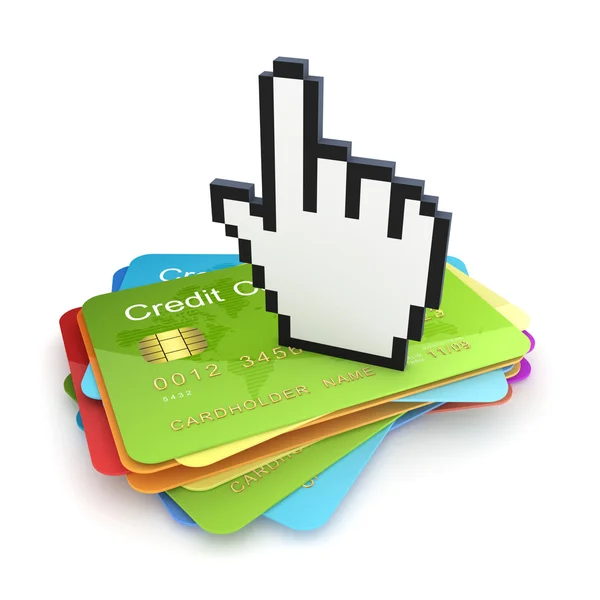 Cursor op stapel van credit cards. — Stockfoto