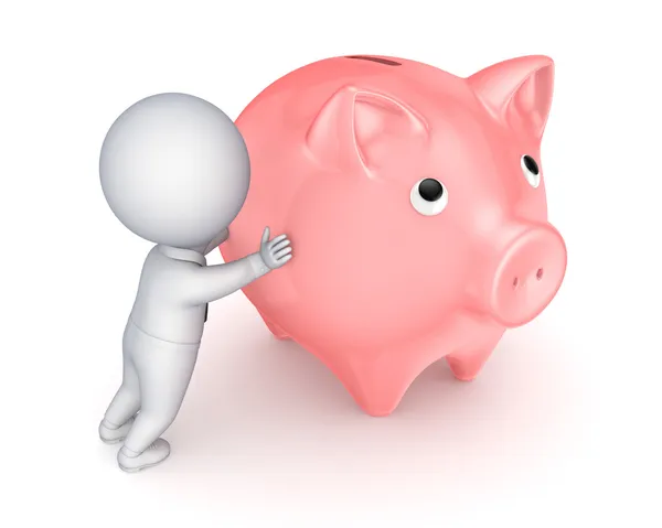 3D-kleine persoon en piggy bank. — Stockfoto