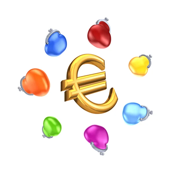 Bunte Geldbörsen rund um das Euro-Zeichen. — Stockfoto