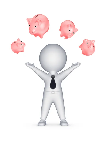 Happy 3d person and piggy banks. — Stock Photo, Image