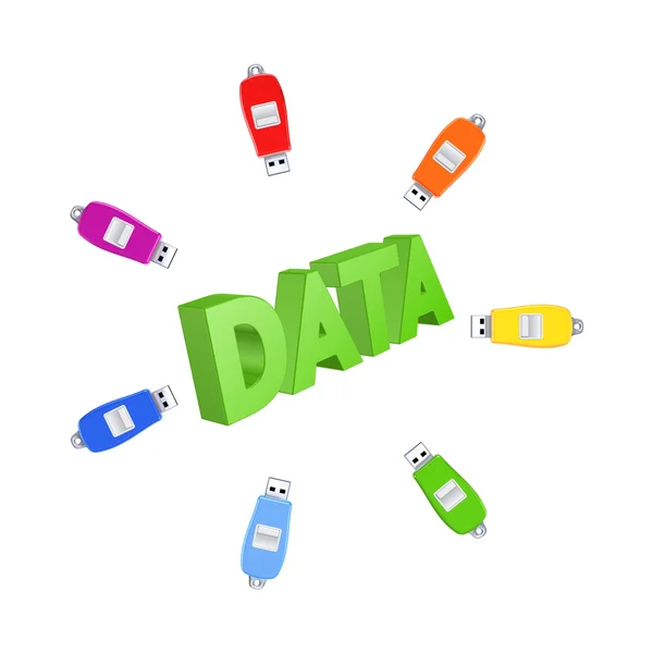 Colorful flashdrives around word DATA. — Stock Photo, Image