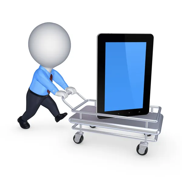 Tablet pc op een pushcart. — Stockfoto