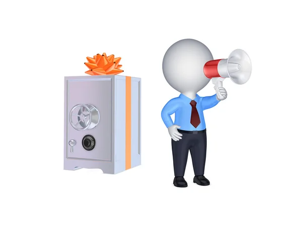 3d person with megaphone and safe. — Stock Photo, Image