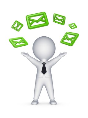 mutlu bir 3d insan ve zarf simgeleri.