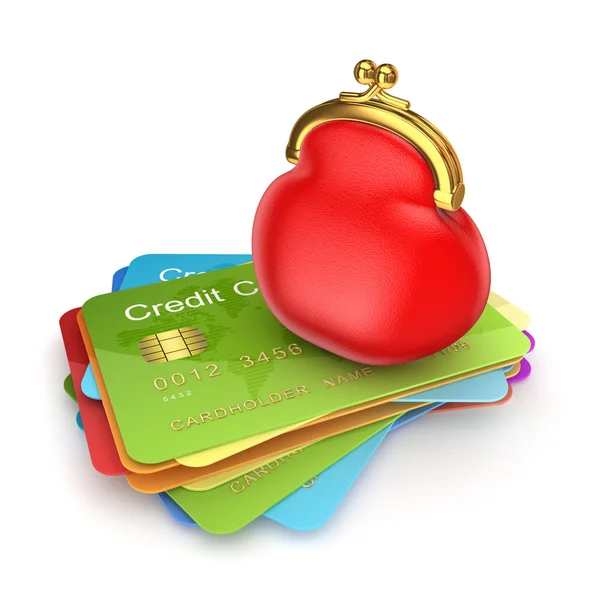 renkli kredi kartlarında kırmızı çanta.