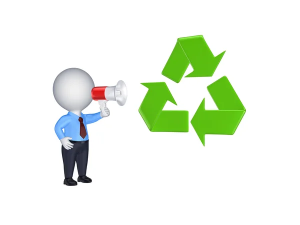 3d person with megaphone and recycle symbol. — Stock Photo, Image