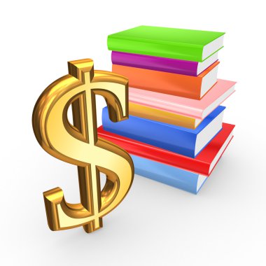 dolar ve renkli kitap işareti.