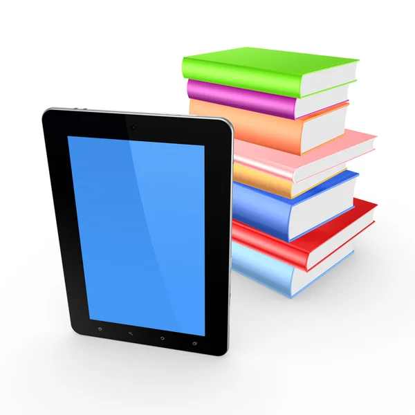 Tablet PC and stack of books. — Stock Photo, Image