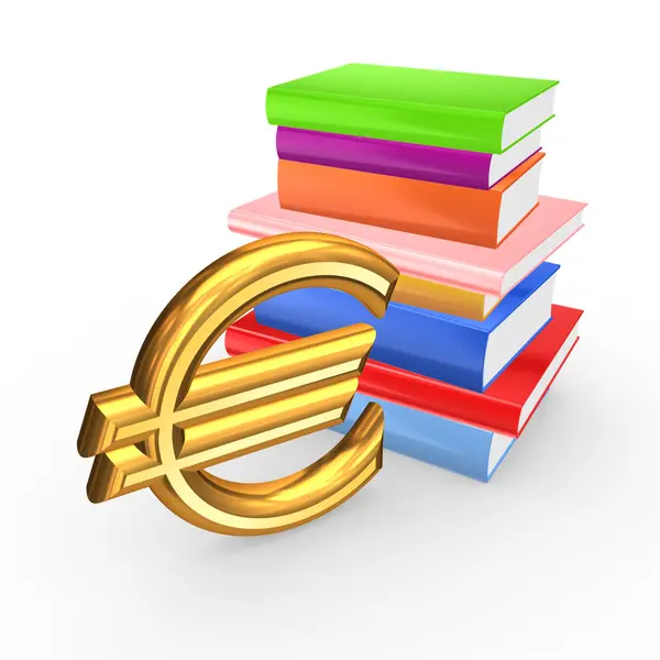 Sign of euro and colorful books. — Stock Photo, Image