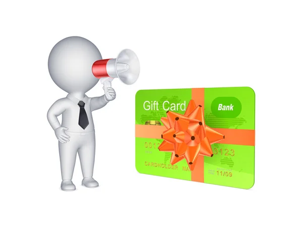 3d person with megaphone and credit card. — Stock Photo, Image