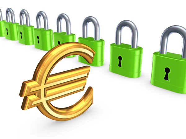 Πολύχρωμο κλειδαριές και το σύμβολο του ευρώ. — Φωτογραφία Αρχείου