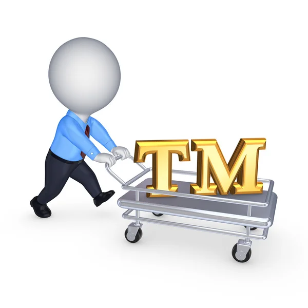 3d person with pushcart and TM symbol. — Stock Photo, Image