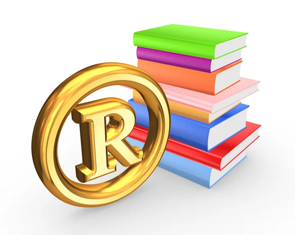 Colorful books and symbol of copyright. — Stock Photo, Image