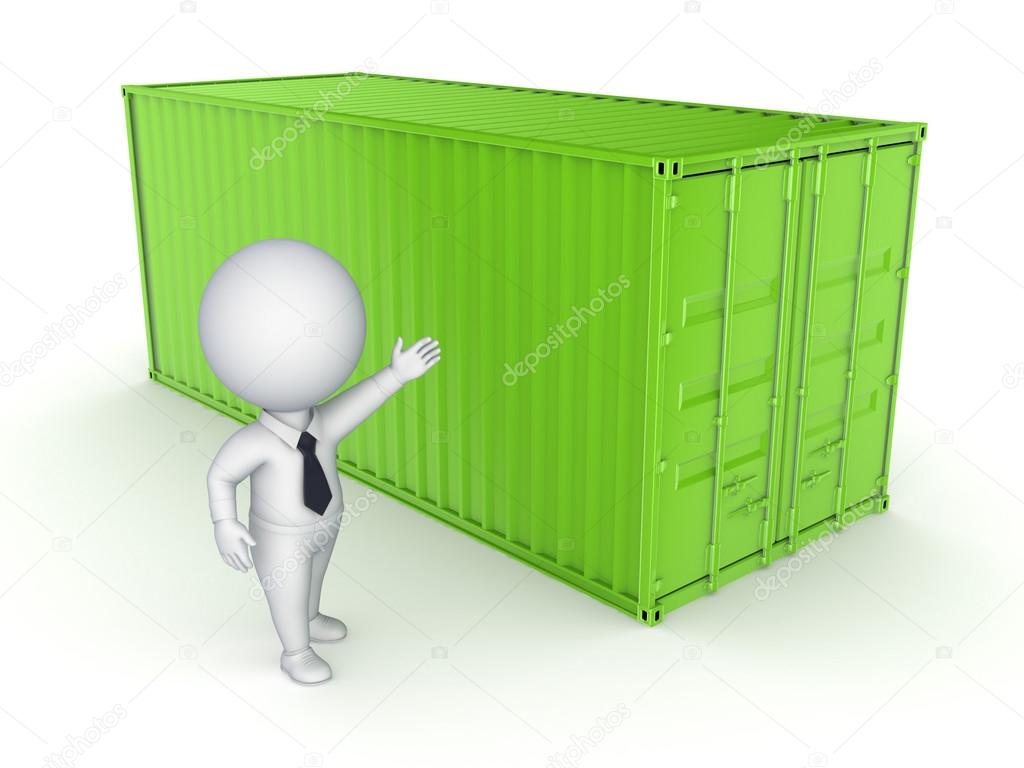 Green container and 3d person.