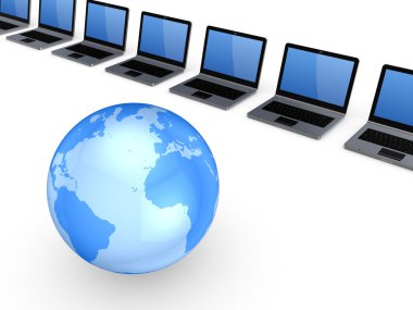 Küre ve dizüstü bilgisayarlar.