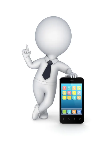 3D-kleine persoon met moderne mobiele telefoon. — Stockfoto