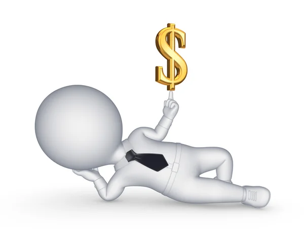 3d small person with sign of dollar. — Stock Photo, Image