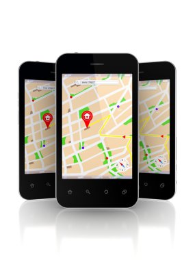 hareket eden telefon ile gps navigator ekranda.