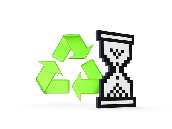 Recyclingschild und Sandglassymbol. — Stockfoto